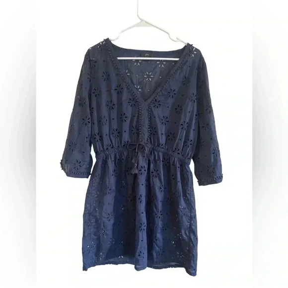 J.Crew V-Neck Beach Tunic Cover-up Eyelet Navy